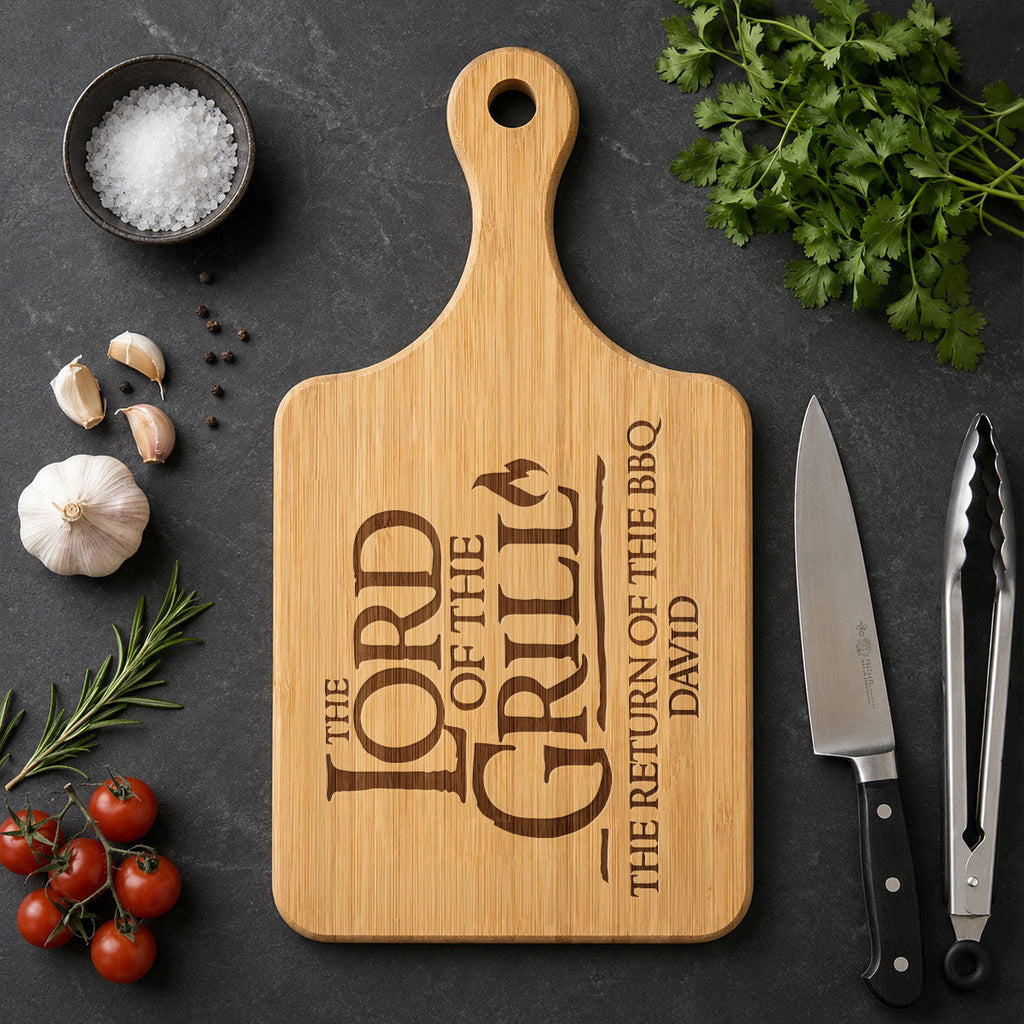 The Man, The Myth, The Grill Master - Personalized Cutting Board With Handle