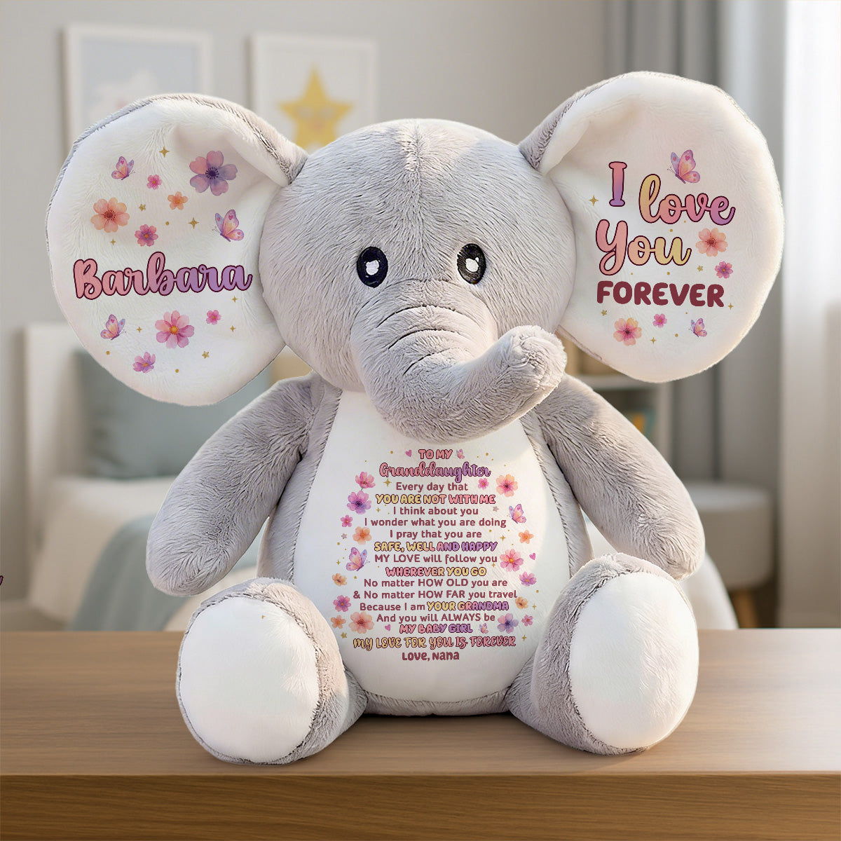 My Love Will Follow You Wherever You Go - Personalized Stuffed Elephant