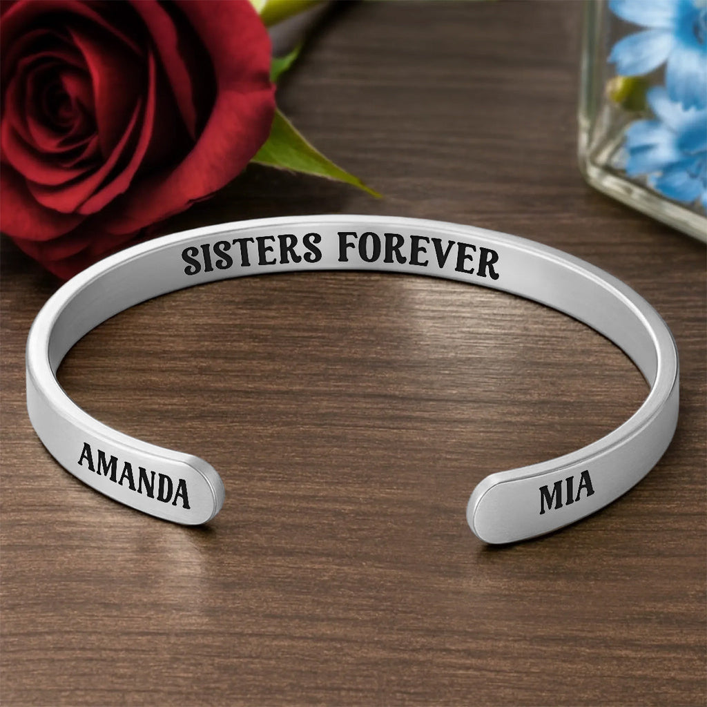 Sister Forever - Personalized Cuff Bangle Bracelet With Box