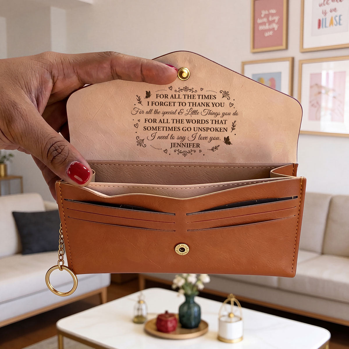 Thank You For Everything - Personalized Leather Envelope Wallet