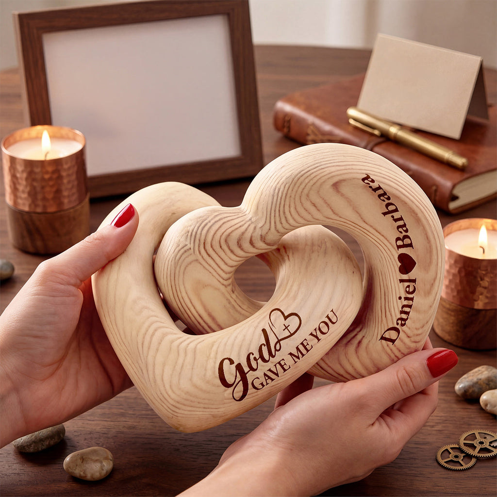 God Gave Me You - Personalized Interlocking Wooden Hearts