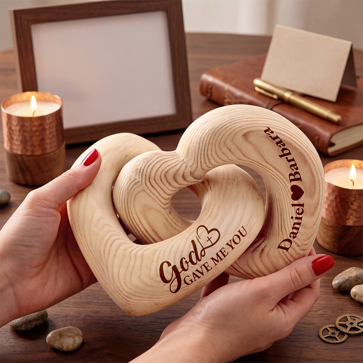 God Gave Me You - Personalized Interlocking Wooden Hearts