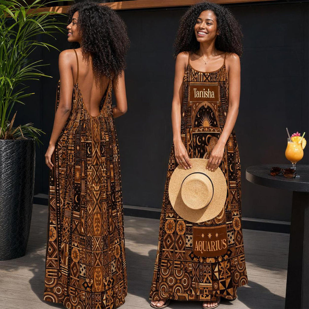Boho Zodiac Signs - Personalized Backless Cami Maxi Dress