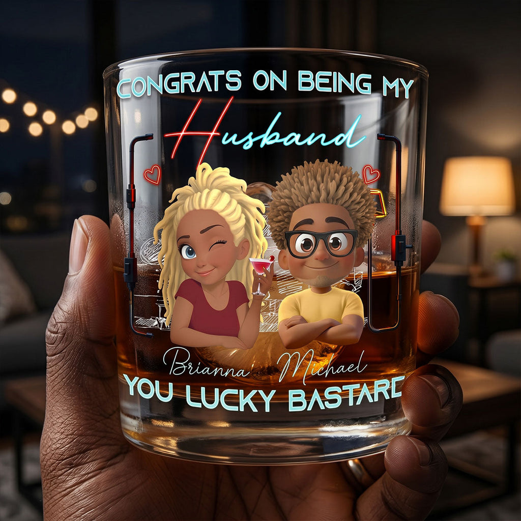 Luckily - Personalized Round Whiskey Glass