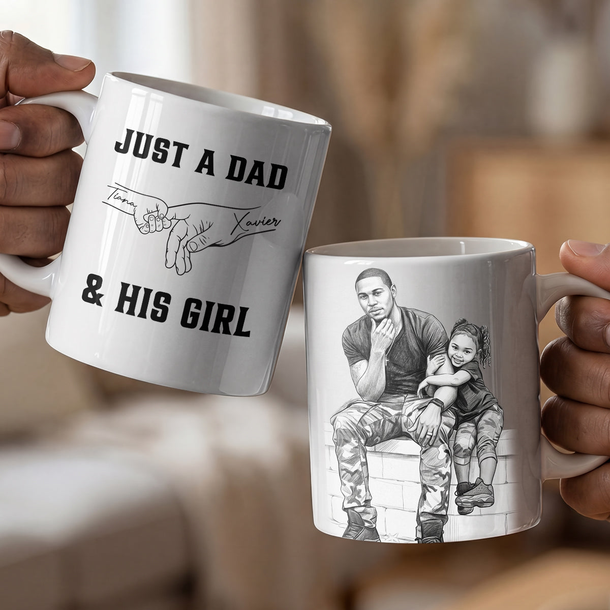 Custom Photo Pencil Sketch Portrait Dad Grandpa Family - Personalized Ceramic Coffee Mug