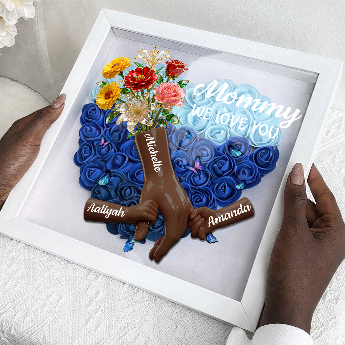Mommy We Love You - Personalized Heart Flower Shadow Box