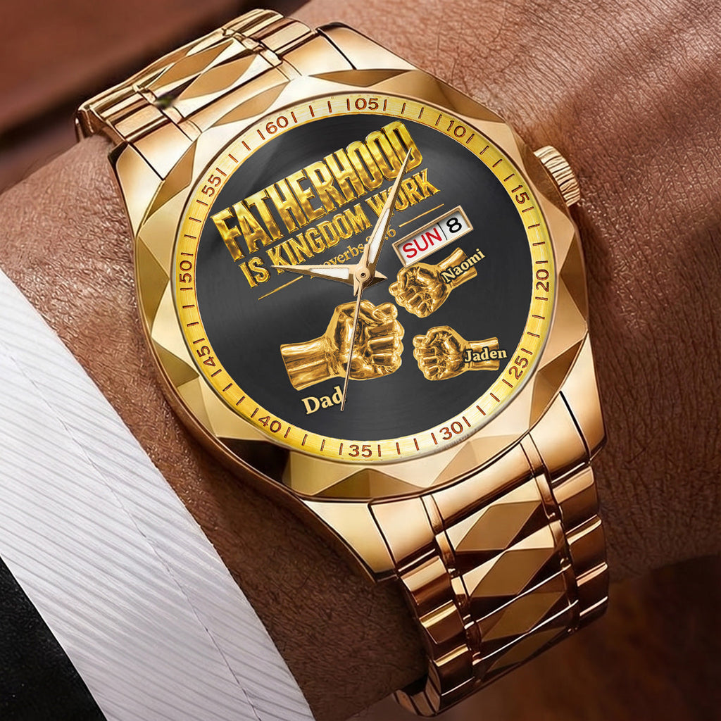 Fatherhood Is Kingdom Work Premium Fist Bump - Personalized Men's Wrist Watch