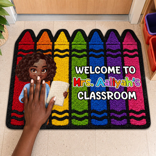 Colorful Crayons Teacher Welcome To Classroom - Personalized Custom Shape Doormat
