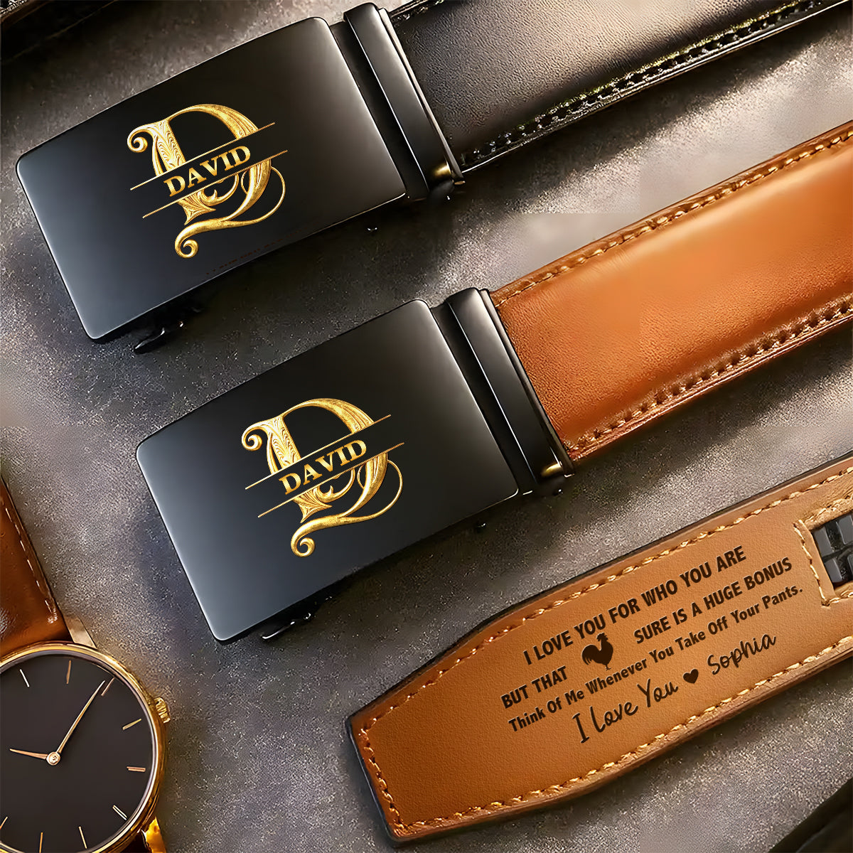 I Love You For Who You Are But That Sure Is A Bonus - Personalized Leather Belt With Printed Buckle