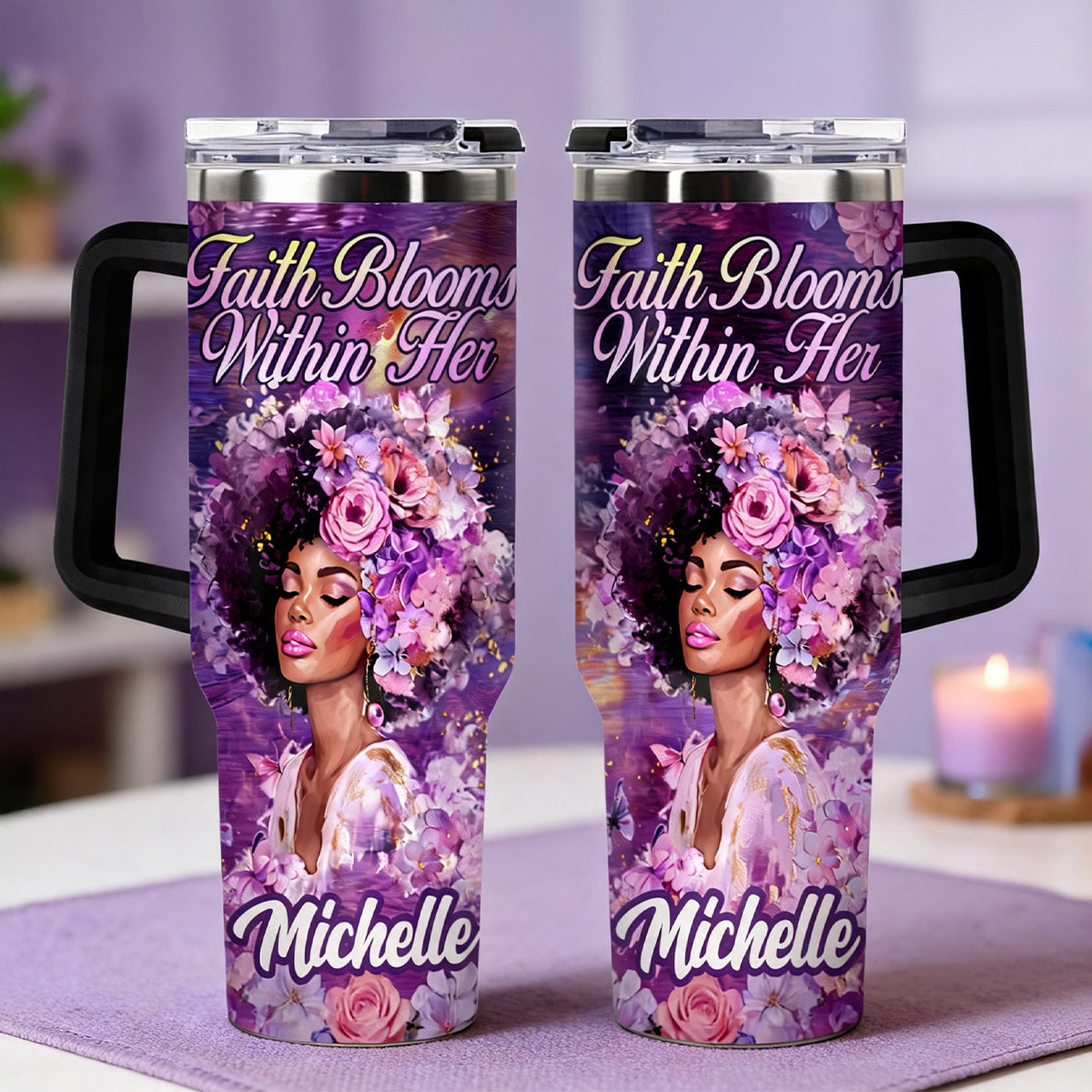 Faith Blooms Within Her - Personalized Stainless Steel Tumbler