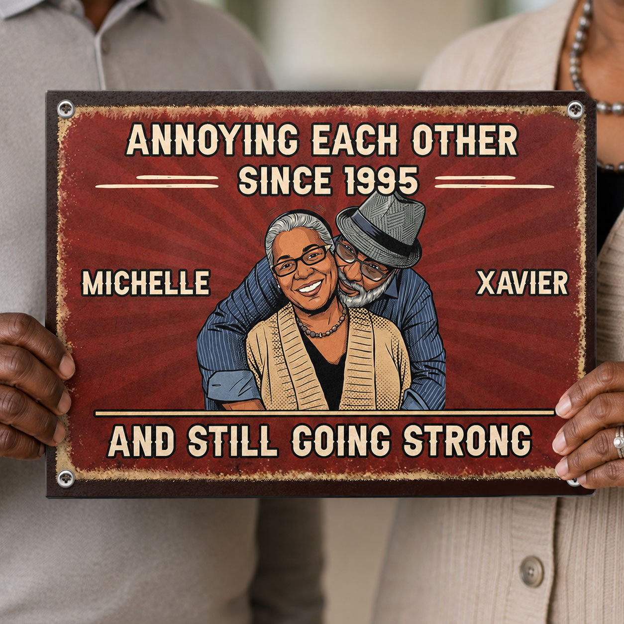 Custom Photo Vintage Sketch Annoying Each Other For Years - Personalized Metal Sign
