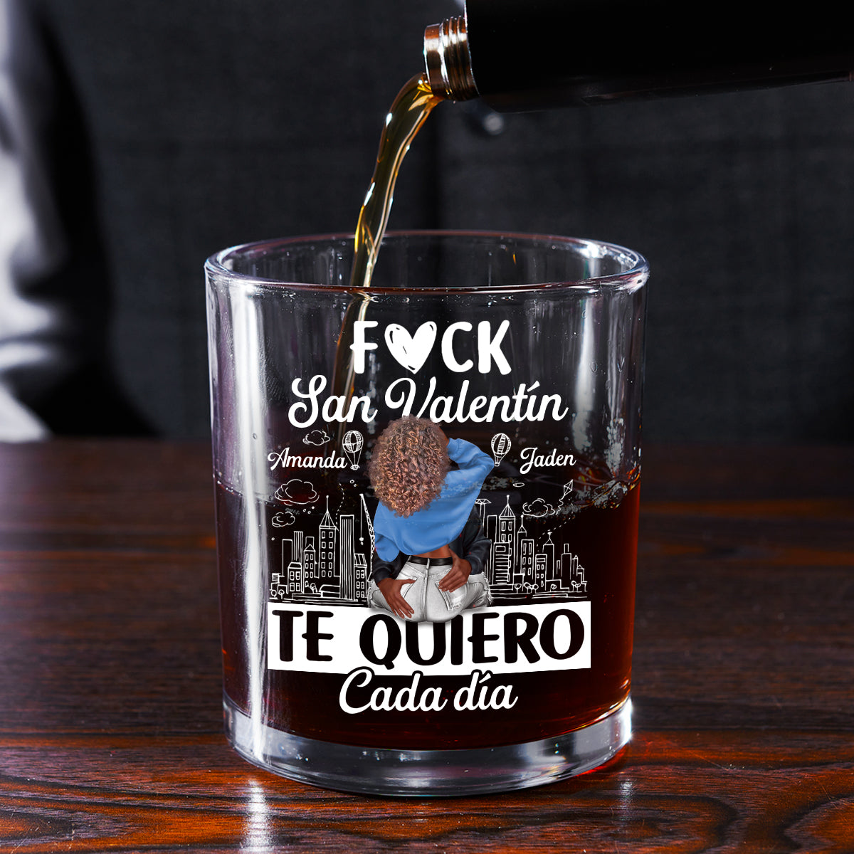 Te Quiero Cada Día - Personalized Round Whiskey Glass