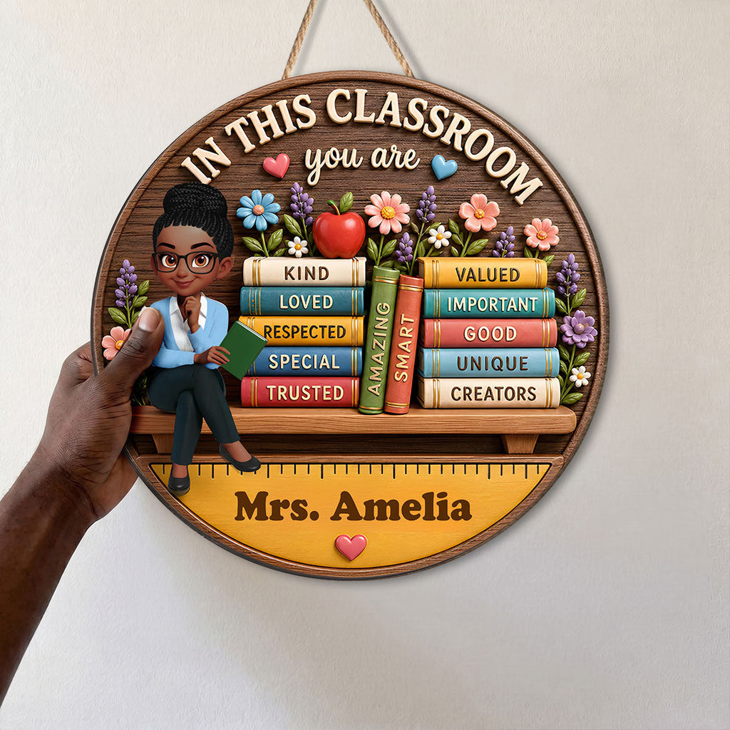 Custom Teacher in This Classroom Back to School Gift for Teachers - Personalized Wooden Door Sign