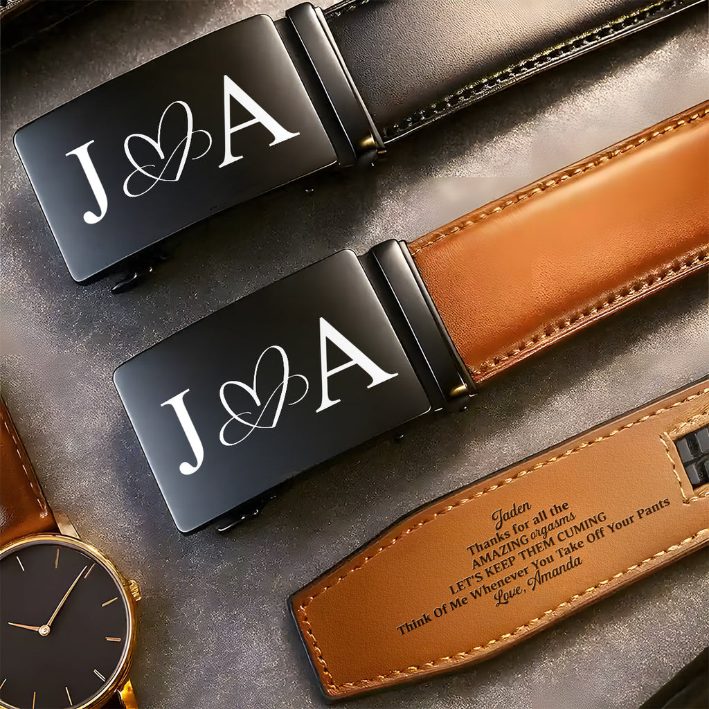Thanks For All The Amazing Orgasms - Personalized Leather Belt With Engraved Buckle
