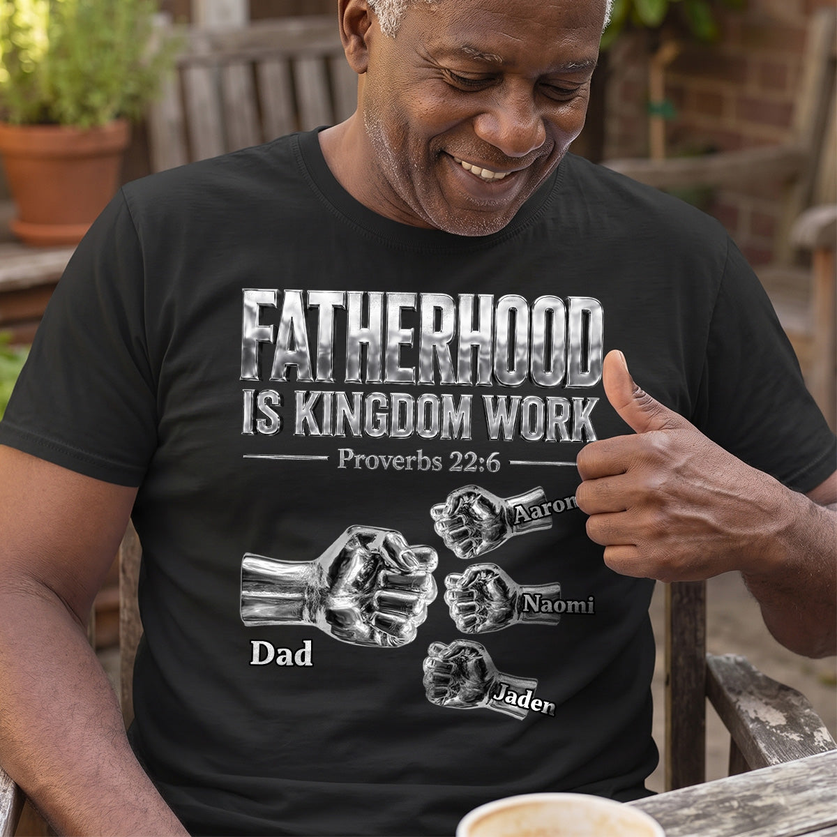 Fatherhood Is Kingdom Work Silver Fist Bump - Personalized 2D Unisex T-shirt