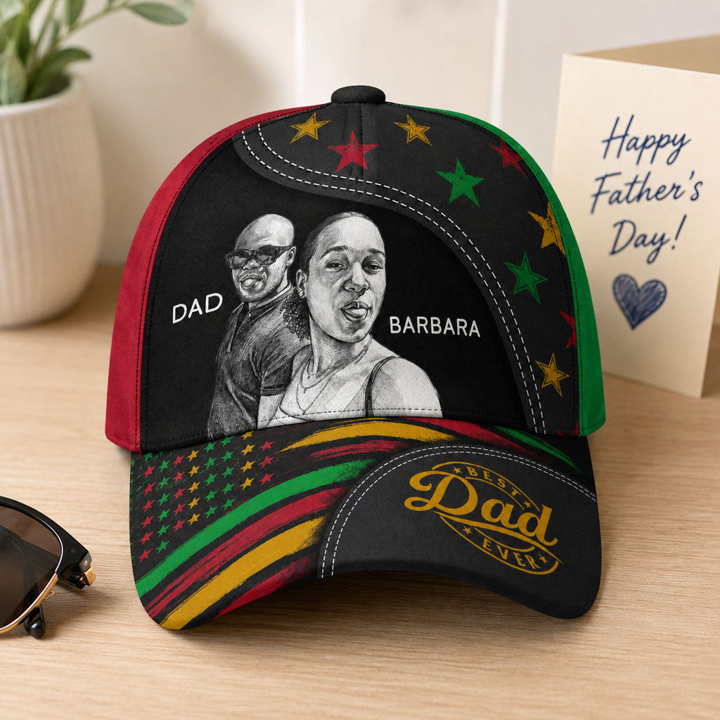 Custom Photo Pencil Sketch Best Dad Ever - Personalized Classic Cap