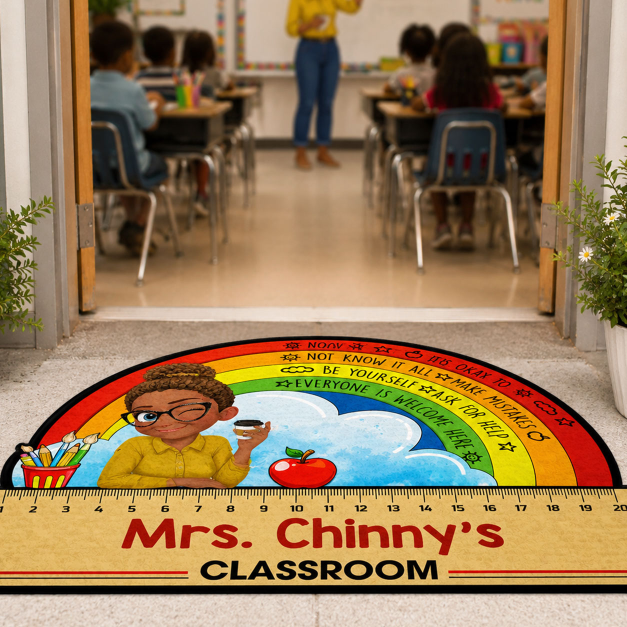 Everyone Is Welcome In My Classroom - Personalized Custom Shape Doormat