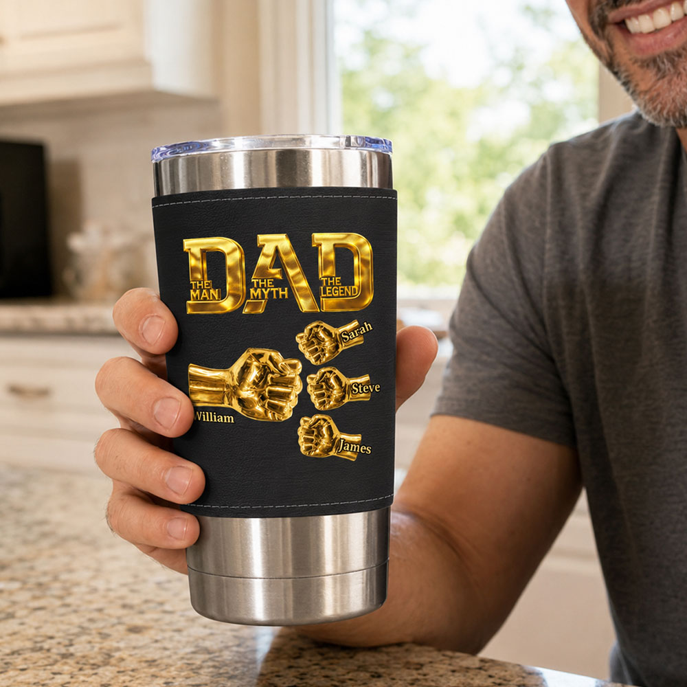 Dad The Man The Myth The Legend - Personalized 20oz Leather Wrapped Tumbler