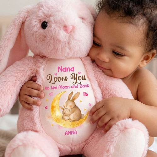 Bunny Grandma And Grandchild Moon Love - Personalized Stuffed Bunny