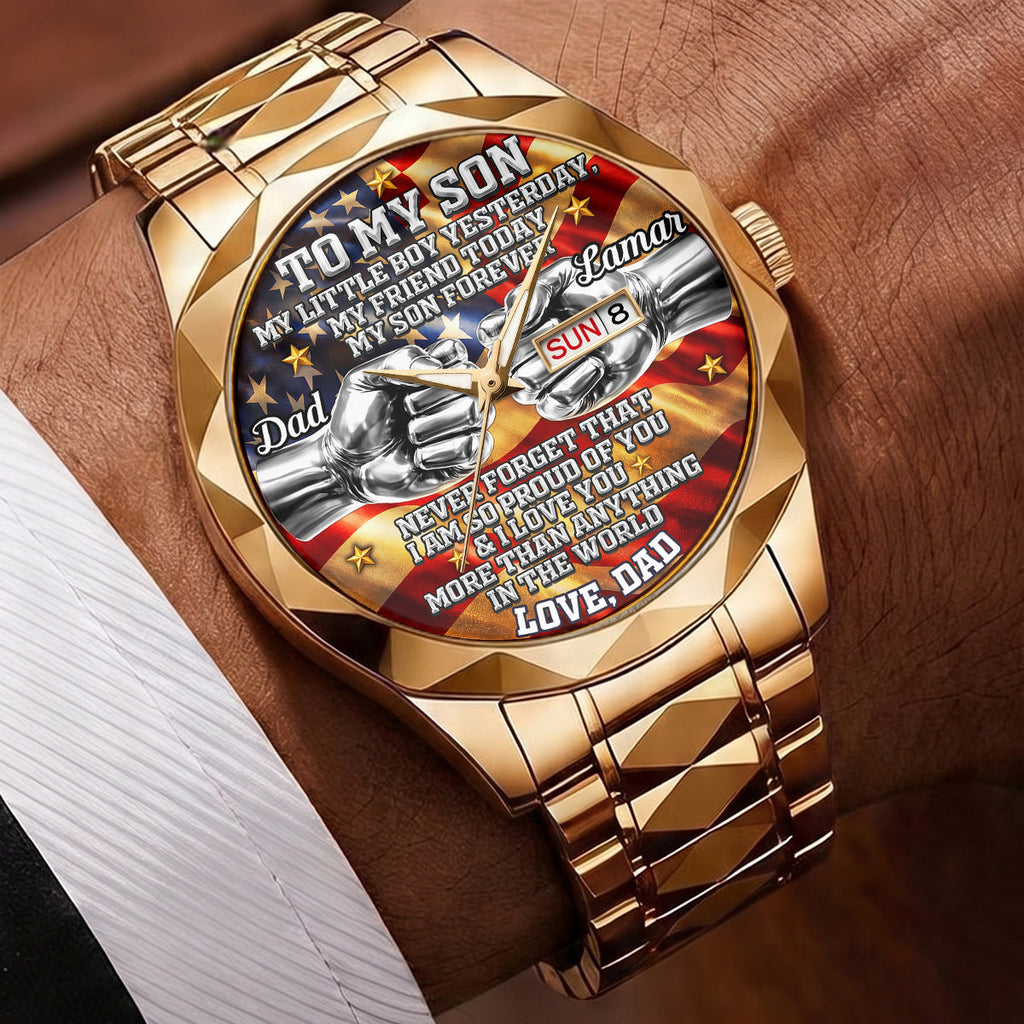 My Little Boy Yesterday, My Friend Today, My Son Forever - Personalized Men's Wrist Watch