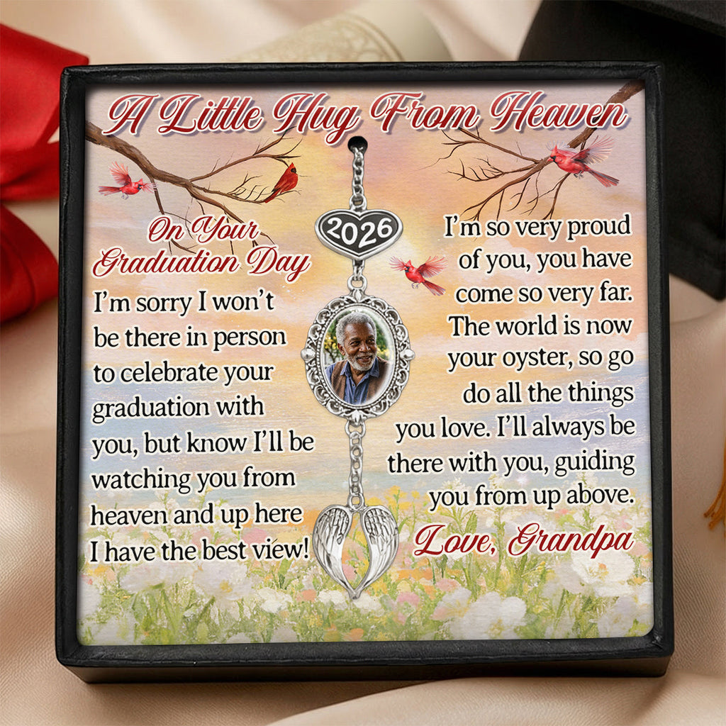 A Little Hug From Heaven On Your Graduation Day - Personalized Graduation Tassel Photo Charm With Angel Wing