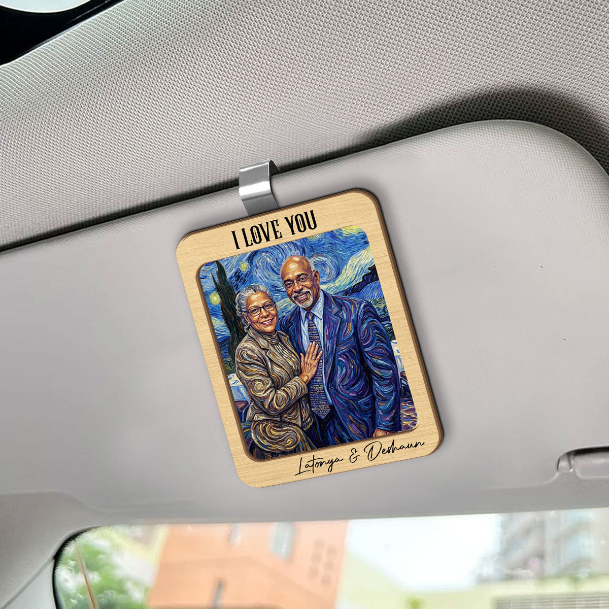 Custom Photo Starry Night Oil Painting Forever And Always - Personalized Car Visor Clip