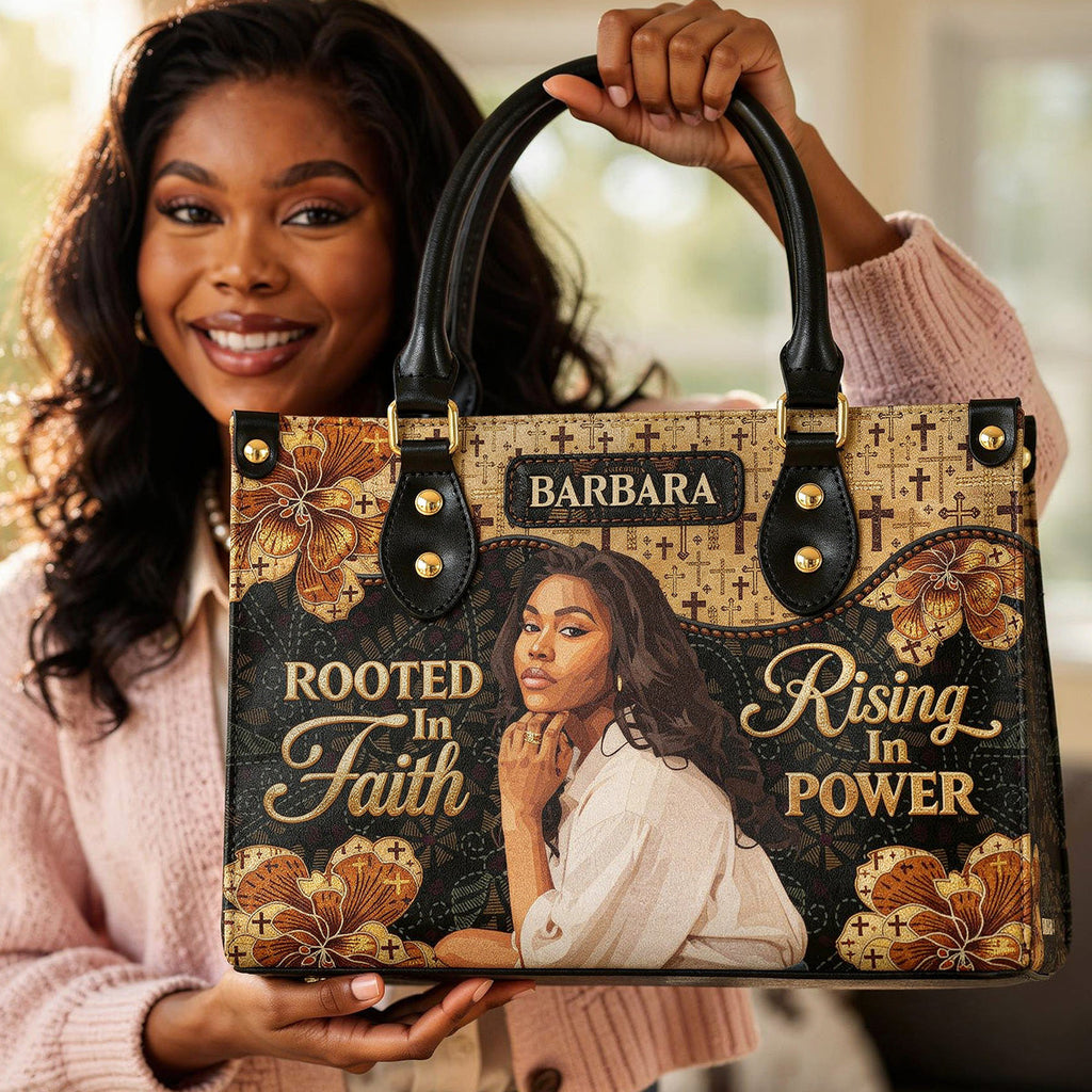 Rooted In Faith Rising In Power - Personalized Leather Handbag