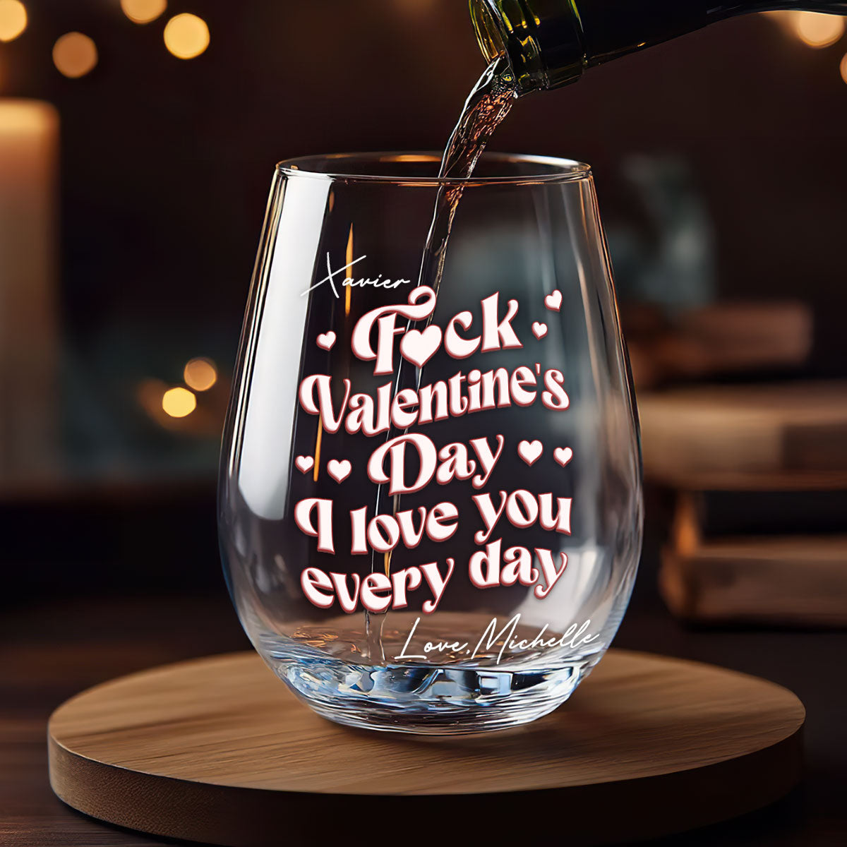 I Love You Everyday Vintage - Personalized Stemless Wine Glass