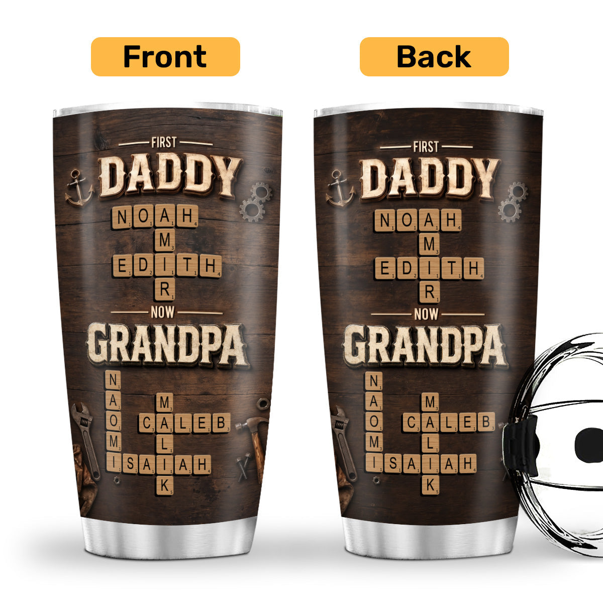 First Daddy Now Grandpa Crossword Puzzle Art - Personalized Stainless Steel Tumbler