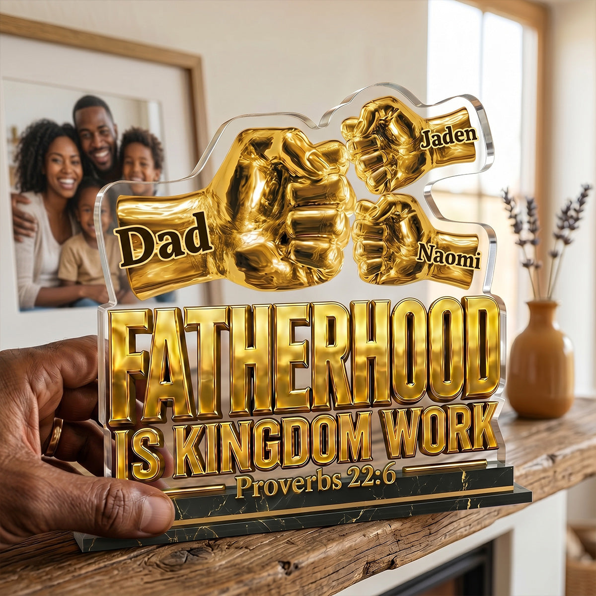 Fatherhood Is Kingdom Work Golden Fist Bump - Personalized Custom Shaped Acrylic Plaque
