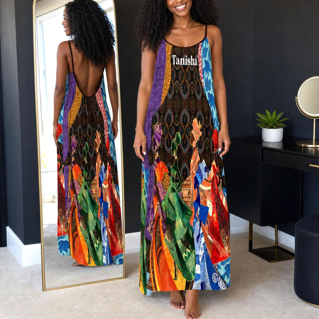 African Spirits - Personalized Backless Cami Maxi Dress