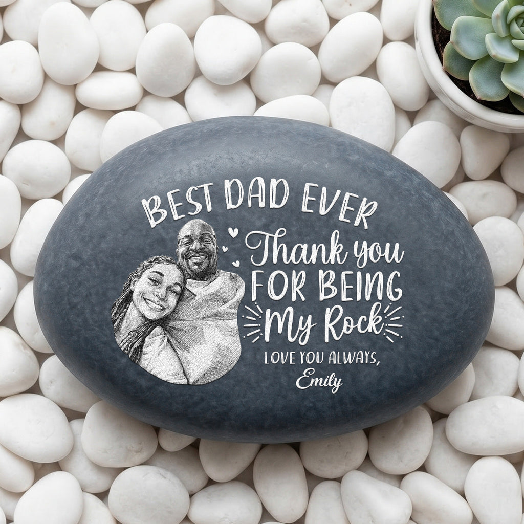 Custom Photo Pencil Sketch Best Dad Ever - Personalized Printed Rock
