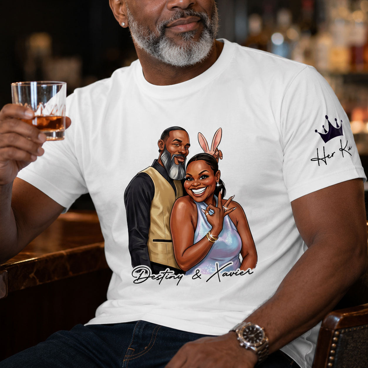 Custom Photo His Queen Her King Anniversary Gift - Personalized T-shirt With Front And Sleeve Design