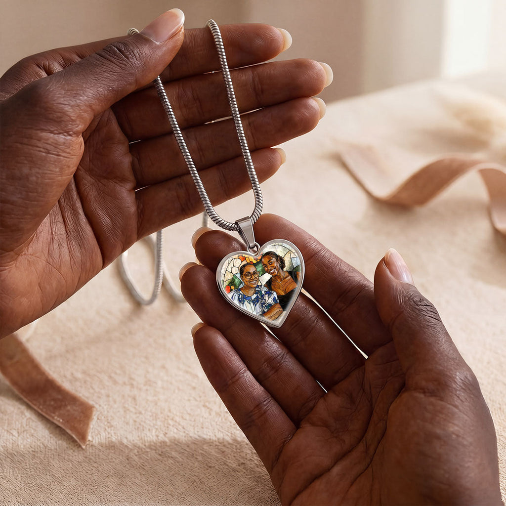 Custom Photo Portrait Mom Grandma Parents Family - Personalized Heart Necklace