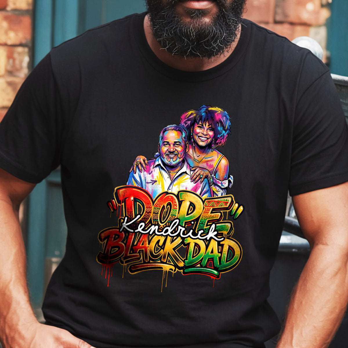 Custom Photo Dope Black Dad Graffiti - Personalized 2D Unisex T-shirt