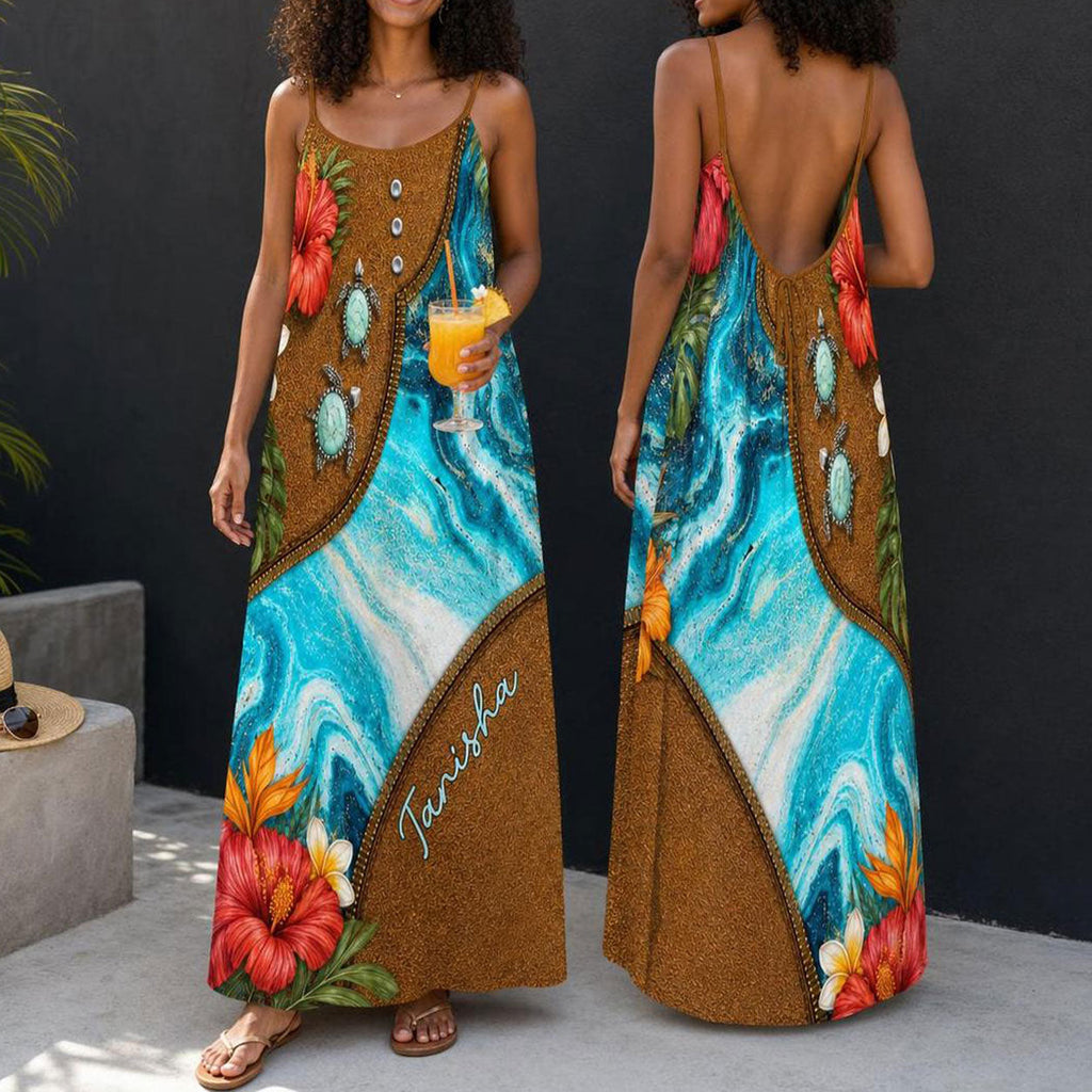 Tropical Summer Sea  - Personalized Backless Cami Maxi Dress
