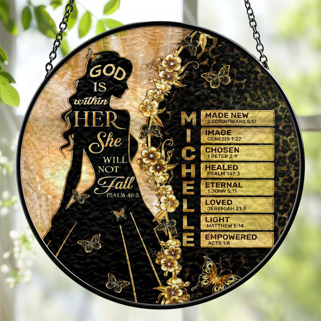 God Is Within Her She Will Not Fall - Personalized Stained Glass Window Hanging Suncatcher