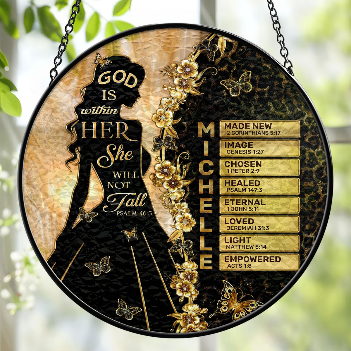 God Is Within Her She Will Not Fall - Personalized Stained Glass Window Hanging Suncatcher