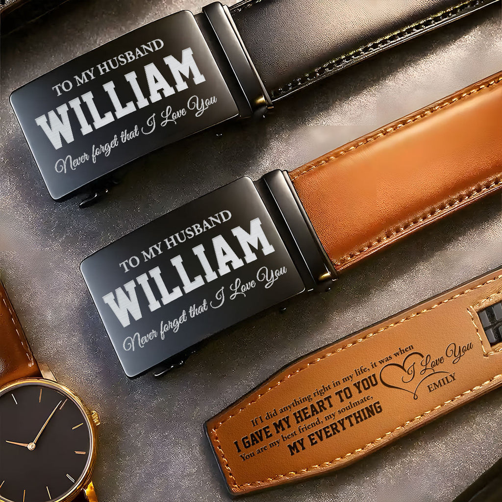 Never Forget I Love You - Personalized Leather Belt With Engraved Buckle