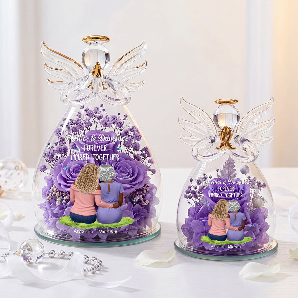 Mother And Daughter Forever Linked Together - Personalized Angel Dome With Preserved Flowers