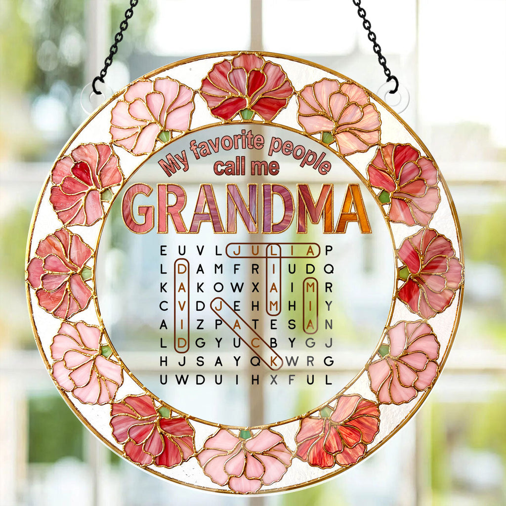 Favorite People Call Me Grandma Word Search Puzzle - Personalized Acrylic Suncatcher