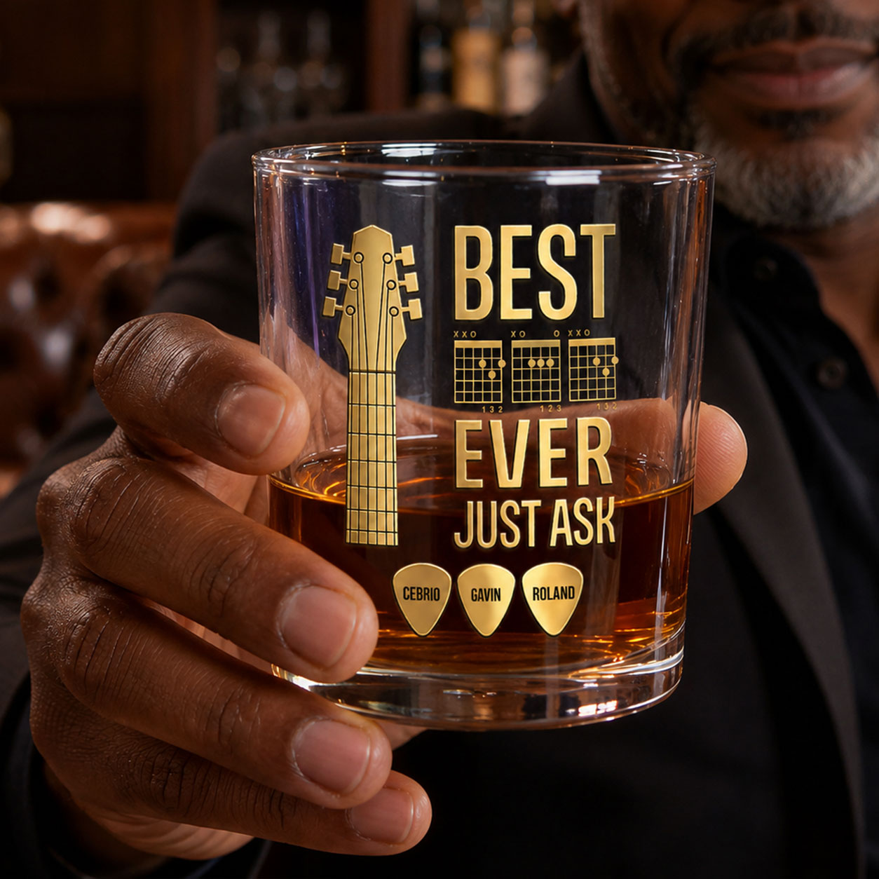 Music Dad - Personalized Round Whiskey Glass