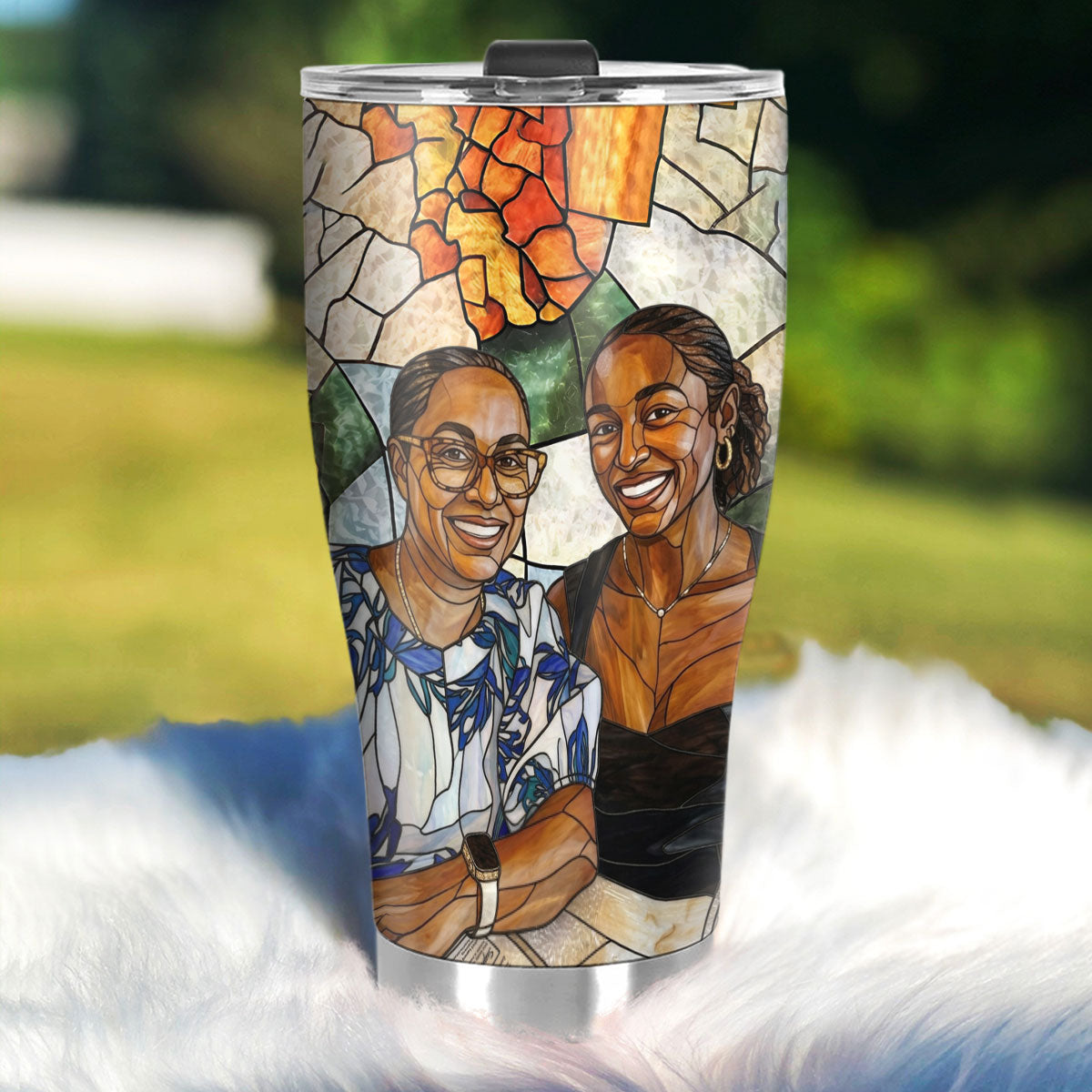 Custom Photo Stained Glass Portrait Mom Grandma Parents Family - Personalized Stainless Steel Tumbler