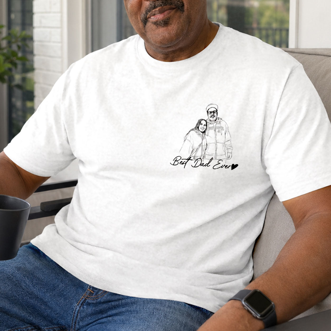 Custom Photo Pencil Sketch Best Dad Grandpa Ever Family Portrait - Personalized 2D Unisex T-shirt