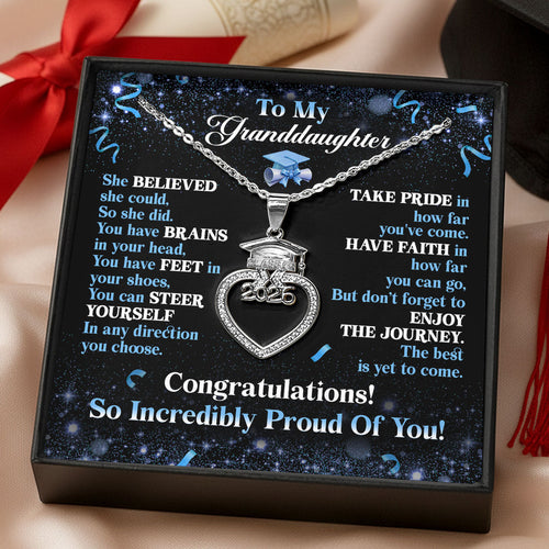 Believe, Achieve, Enjoy The Journey - Personalized Grad Cap Heart Necklace With Box & Card 2026