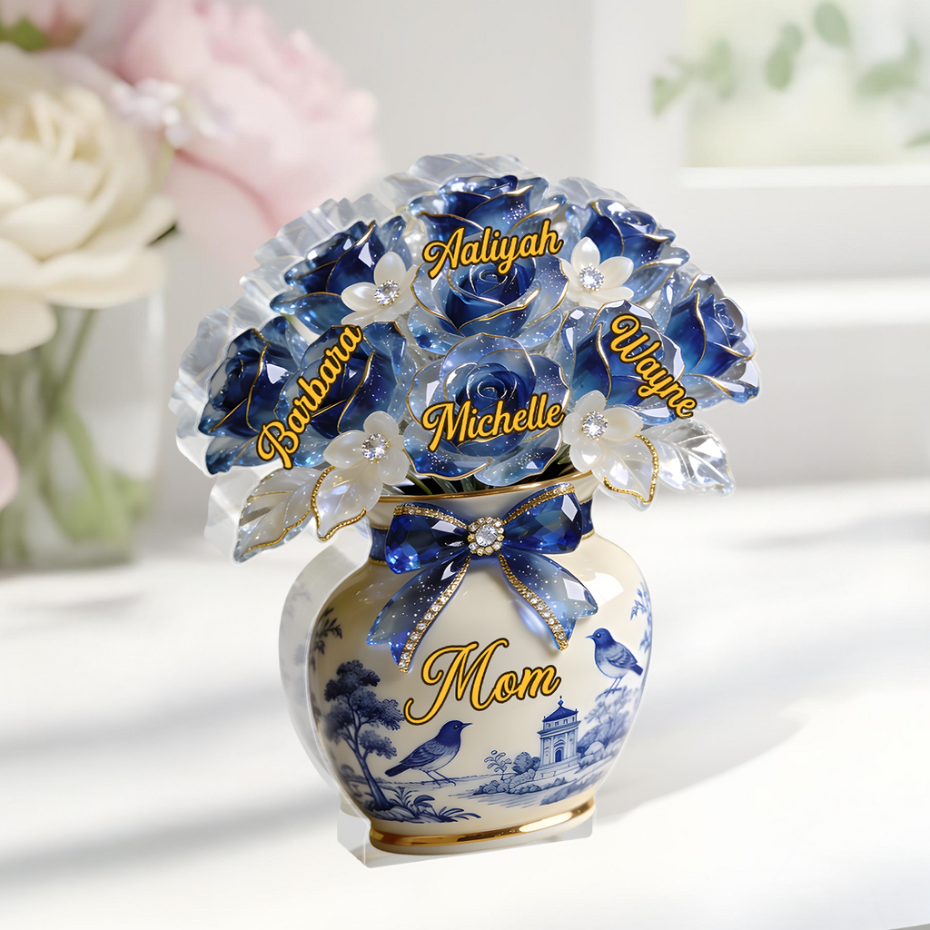 Toile De Jouy Flower Gift For Mom Grandma - Personalized Custom Shaped Acrylic Plaque