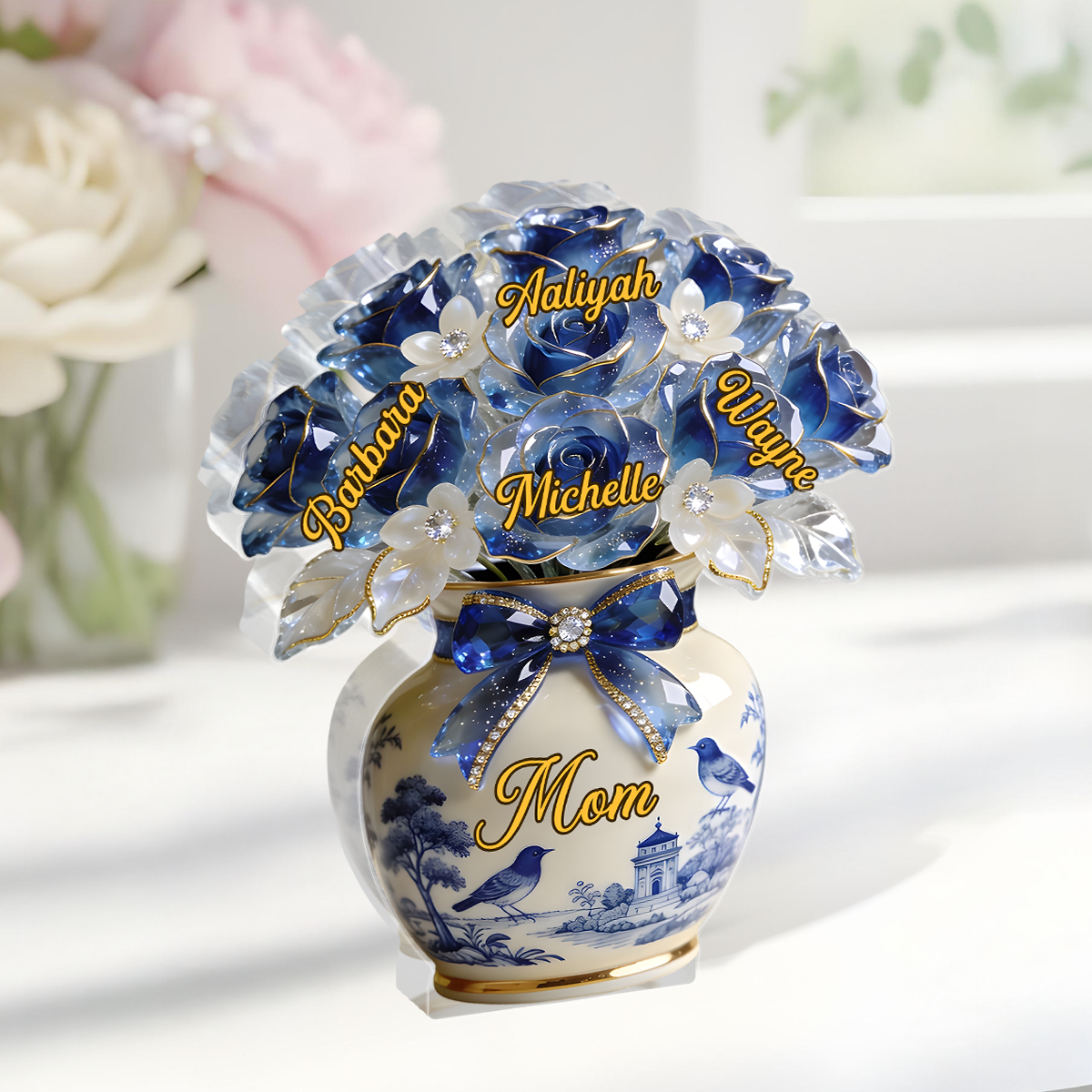 Toile De Jouy Flower Gift For Mom Grandma - Personalized Custom Shaped Acrylic Plaque
