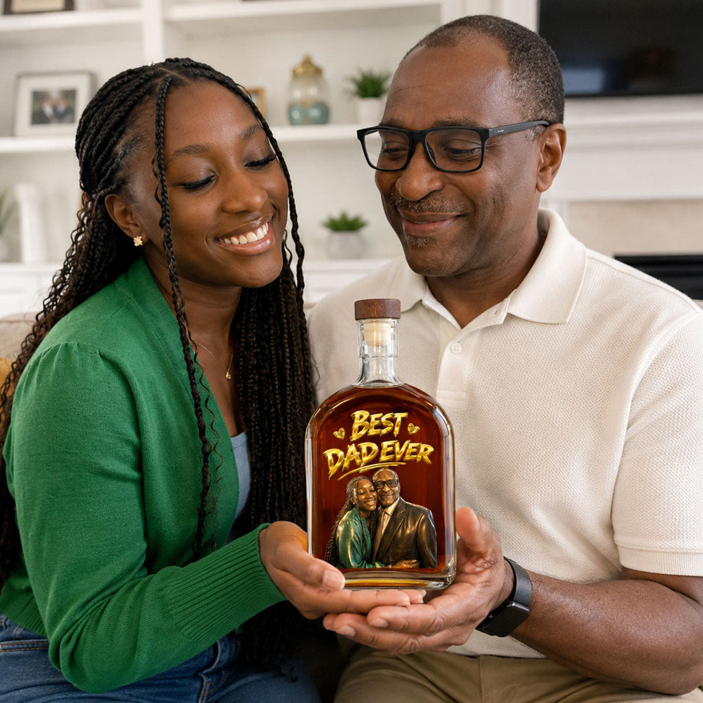 Custom Photo Portrait Dad Grandpa Family - Personalized Whiskey Bottle