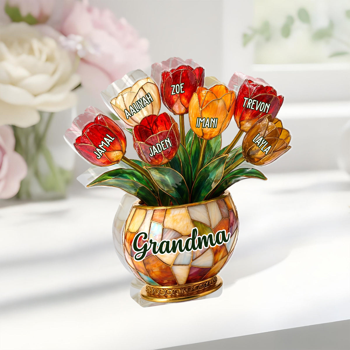 Grandma’s Blooming Love - Personalized Custom Shaped Acrylic Plaque