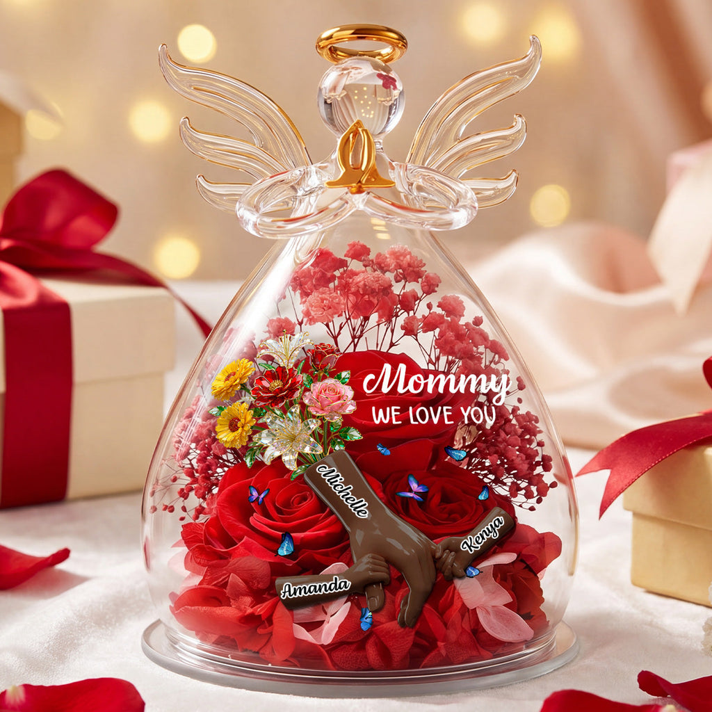 Mommy We Love You - Personalized Angel Dome With Preserved Flowers